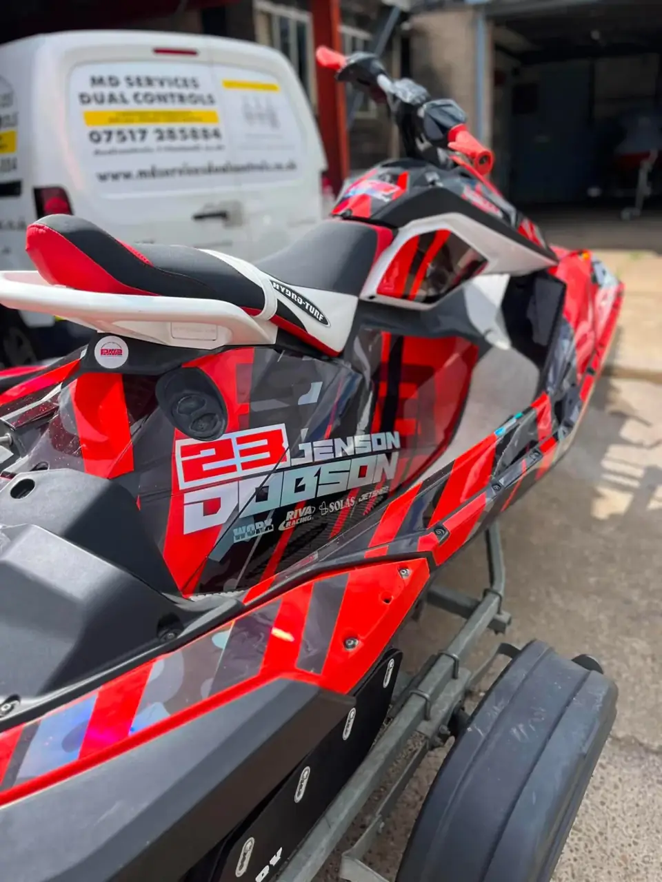 Jenson Dobson #23 Sea-Doo Spark red and grey race sticker kit detail