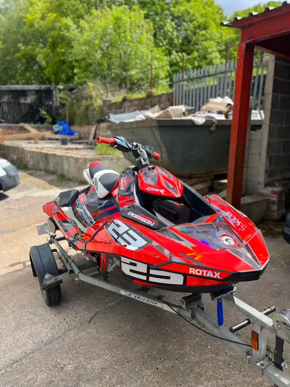Jenson Dobson #23 Sea-Doo Spark red race sticker kit on trailer