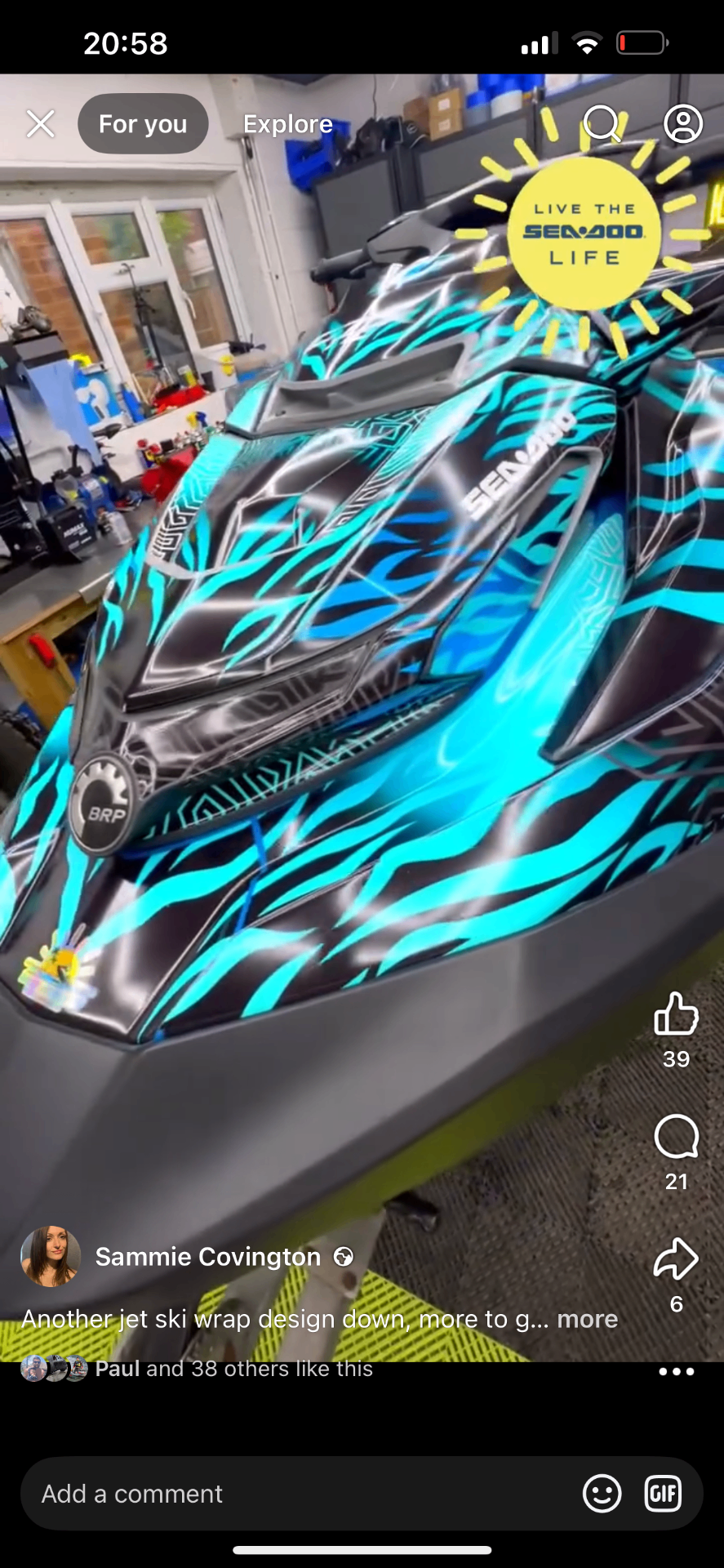 Cyan flame design on Sea-Doo RXP-X by S3R Designs