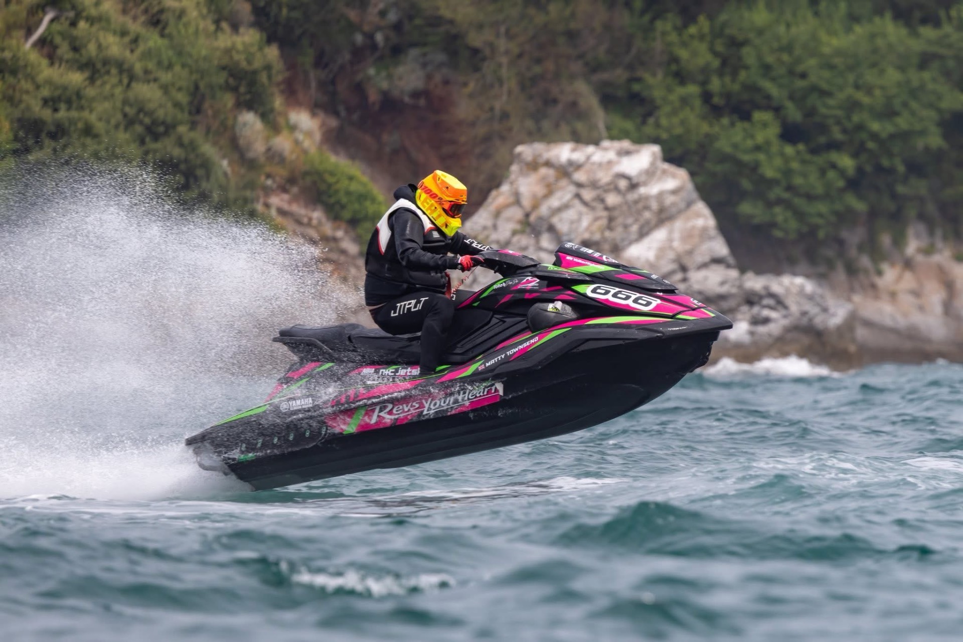 Pink and green Yamaha WaveRunner race sticker kit
