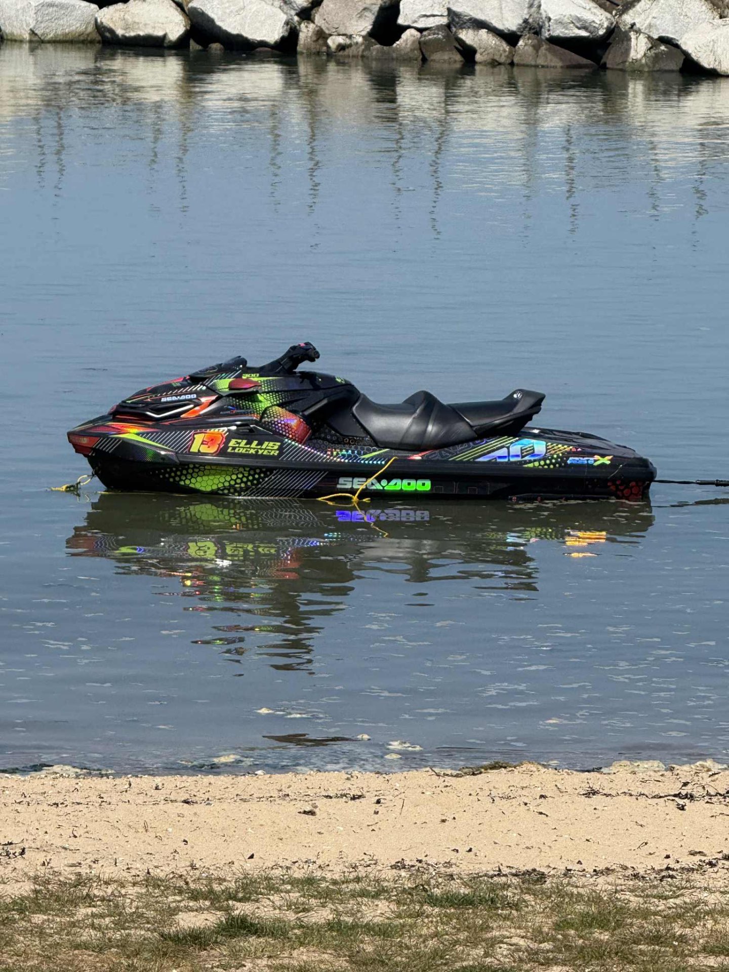 Holographic hex pattern sticker kit on Sea-Doo RXP-X