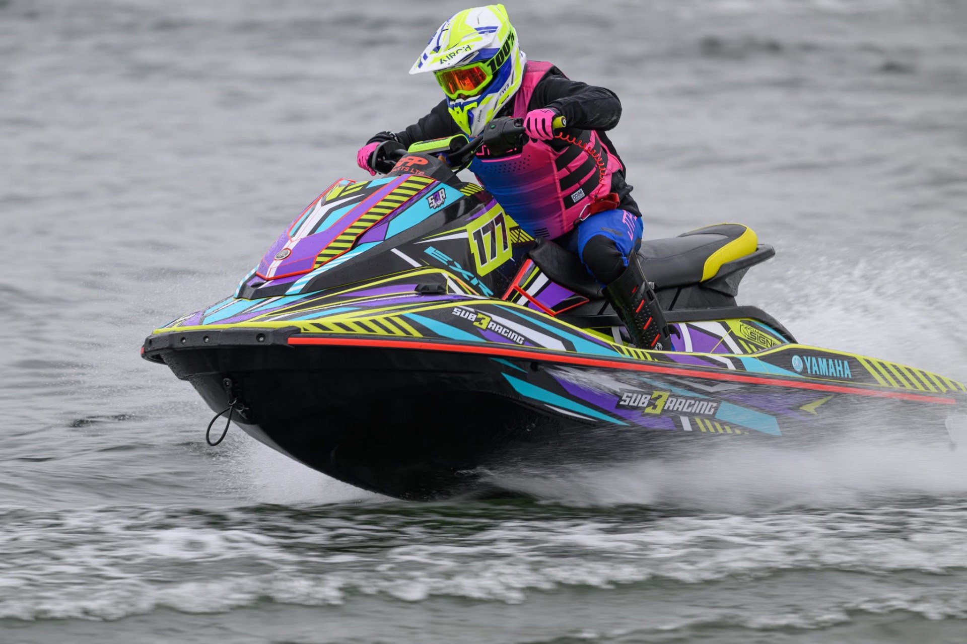 Sub3 Racing Yamaha sticker kit with neon graphics