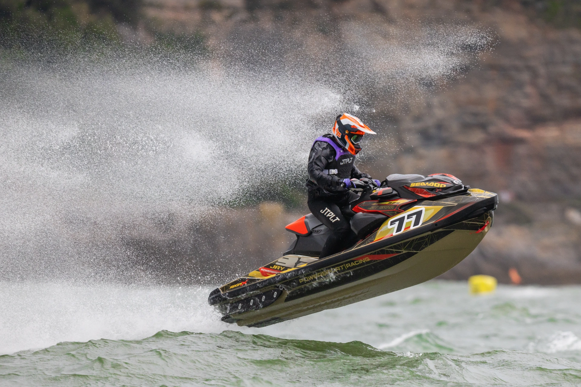Jay Powersport Racing #77 Sea-Doo RXP-X race sticker kit — gold and orange